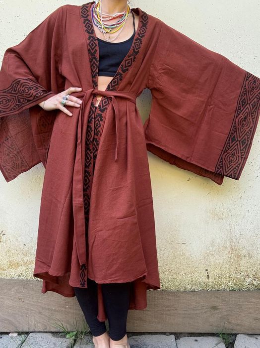 Kimono etno bawełniane brązowe