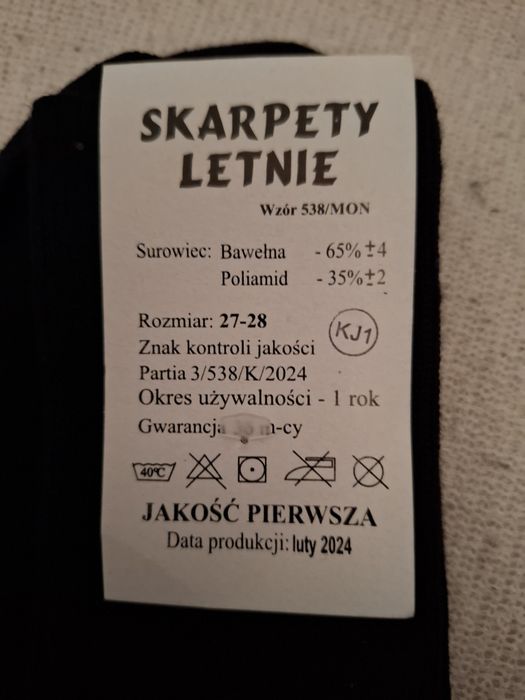 Skarpety czarne letnie wojskowe MON nowe.