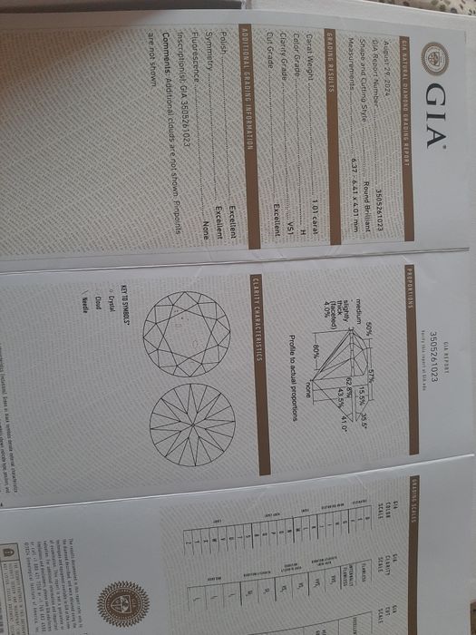 GIA 1.01 ct H /VS1 натуральный большой бриллиант,  золотое кольцо.