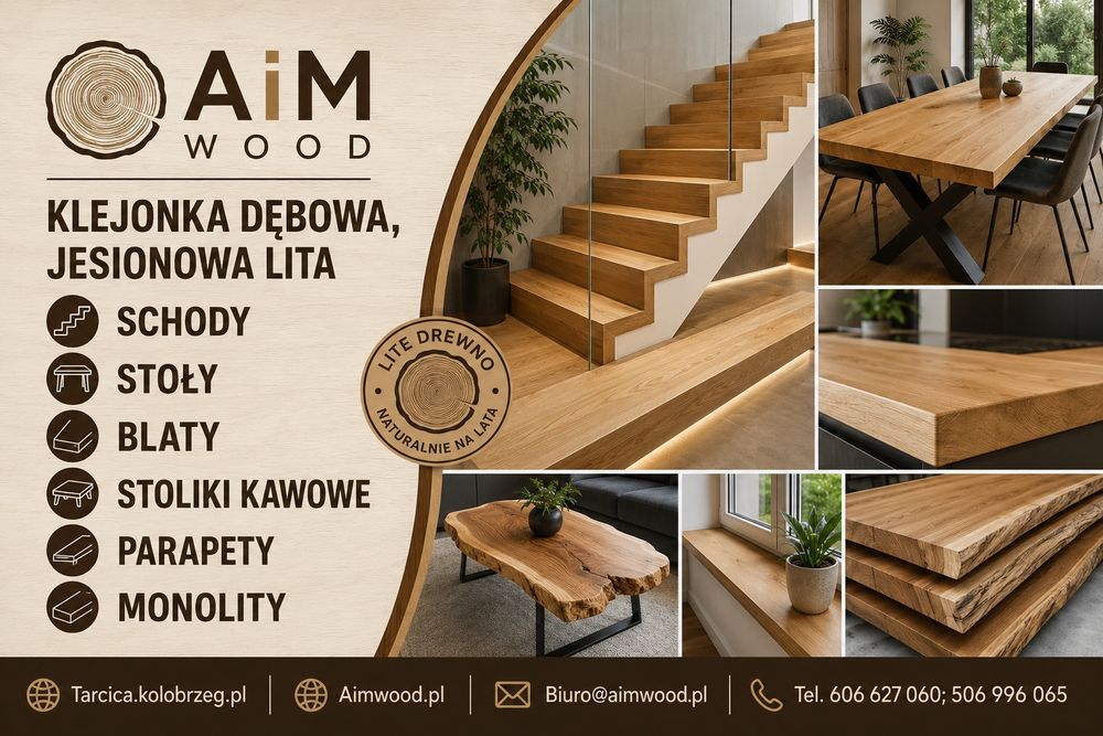 Klejonka dąb, jesion ; Stopnie schodowe; blaty, stoły-Producent