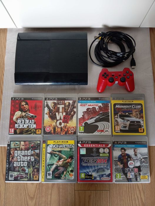 PS3 super slim PlayStation 3, comando, 8 jogos (retomo jogos PS1 PS2)