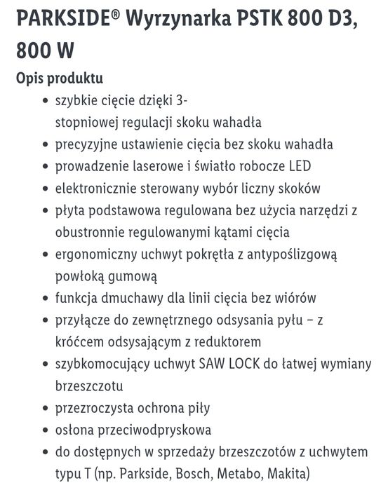 Wyrzynarka Parkside PSTK 800 D3