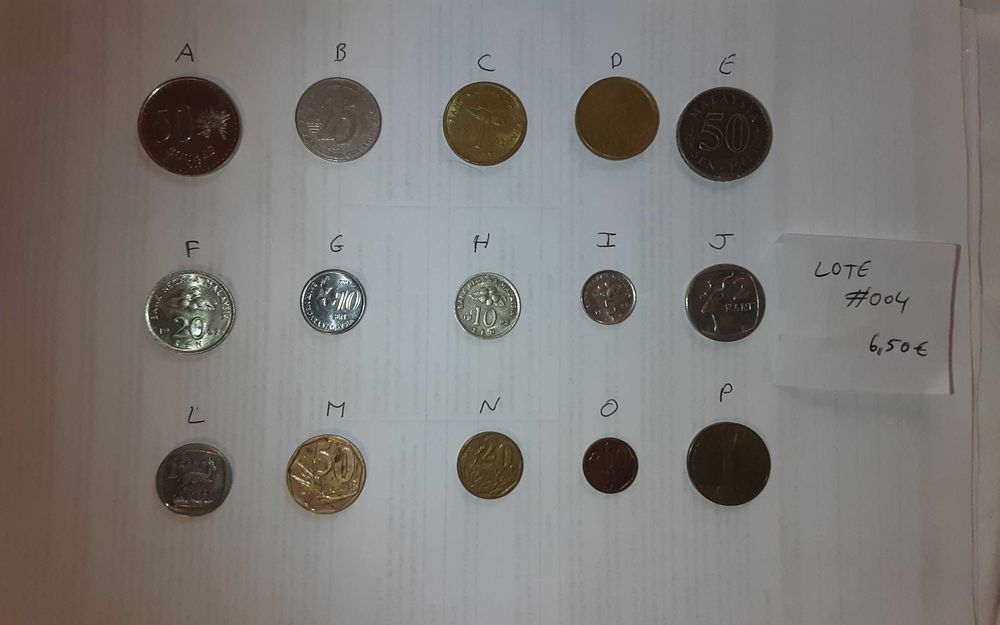 4 lotes de moedas – 15 moedas cada (Portugal e mundo)