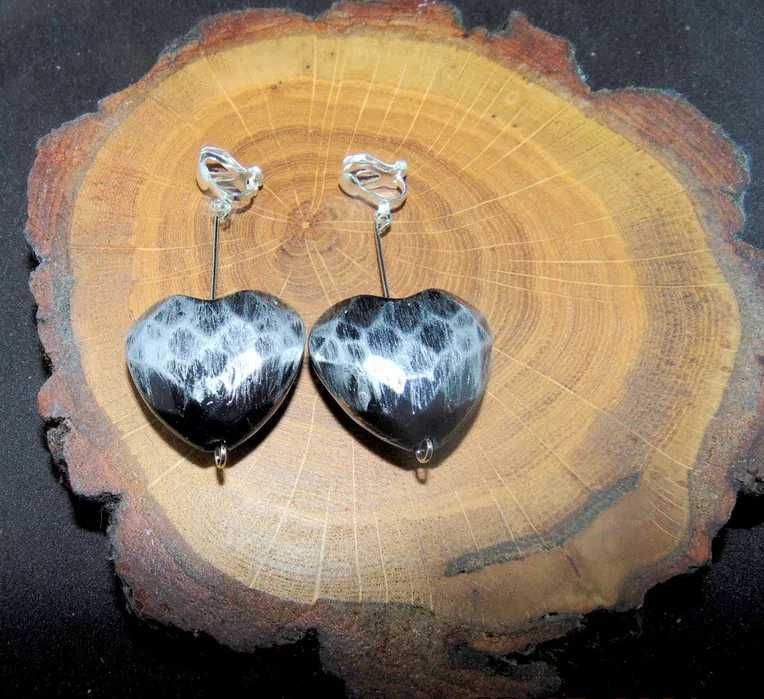 Czarno-szare serca klipsy