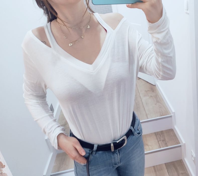 Bluzeczka biała odkryte ramiona ASOS