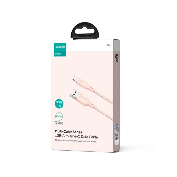Kabel Joyroom USB-A / USB-C 100W szybki transfer 1m - różowy