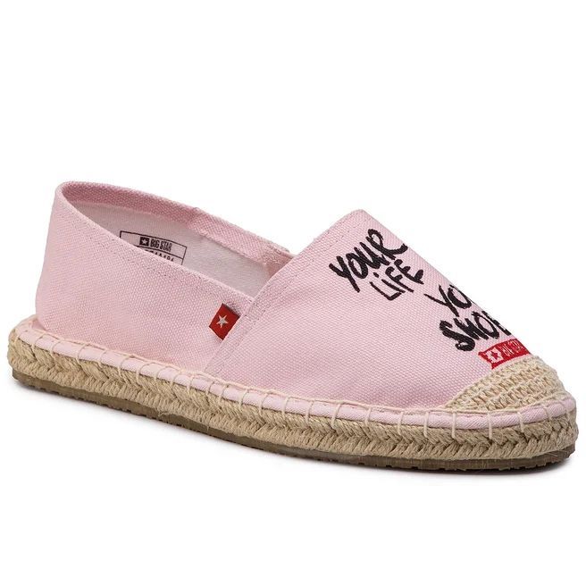 Big Star Espadryle damskie - Lekkie wsuwane - r 37 - Różowy materiał