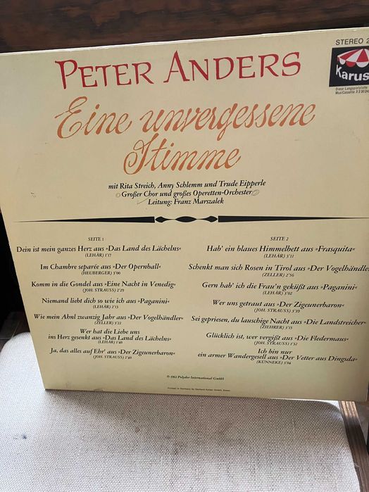Winyl Peter Anders  " Eine unversgessene Stimme " mint