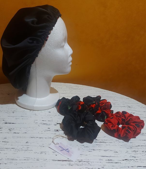 Jedwabny czepek do snu rozmiar M,  scrunchies rozmiar M