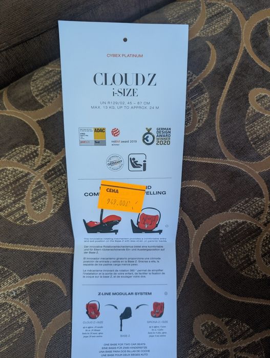 Fotelik samochodowy cybex cloud z i-size, bezwypadkowy, paragon