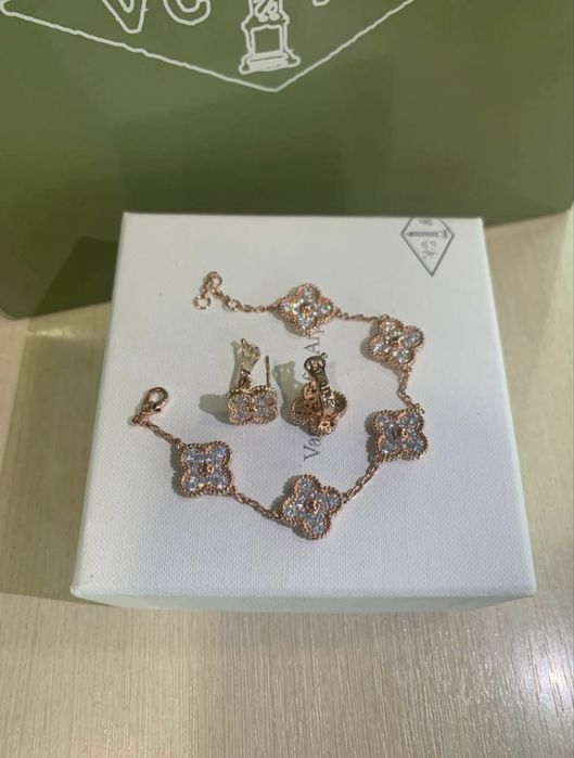 Браслет сережки кулон кольє підвіска в стилі Van Cleef набір