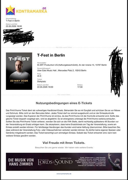 T-Fest Берлін Berlin квиток на фан зону(fan zone t-fest berlin)