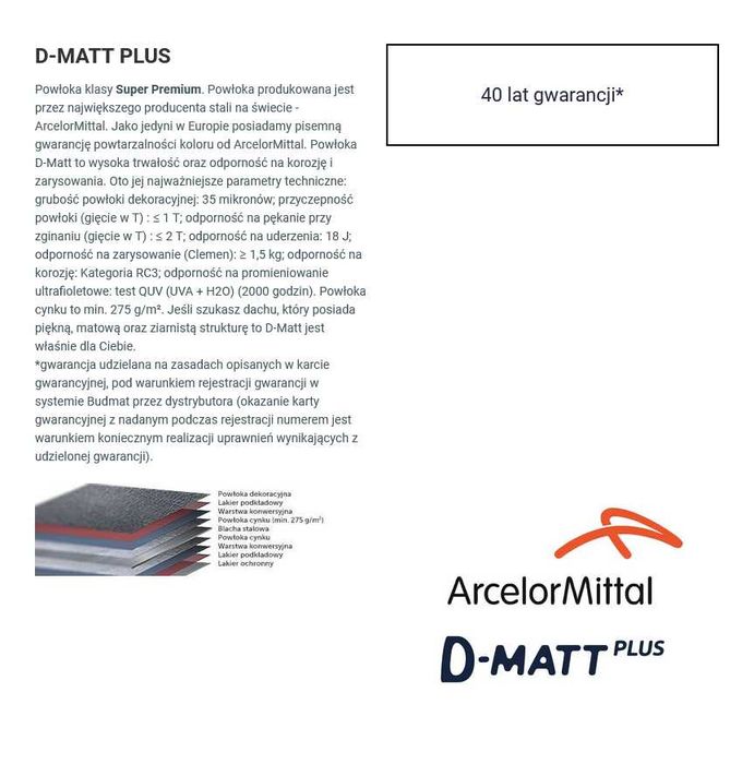 Blachodachówka budmat COMO D-MATT plus /dostawa ! /40 lat gwaranji !