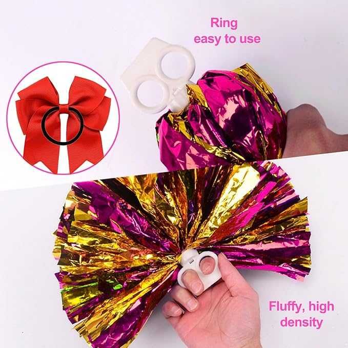 Pompony Cheerleaderki Czerwono Różowo Złote Akcesoria 2 szt i Gumka