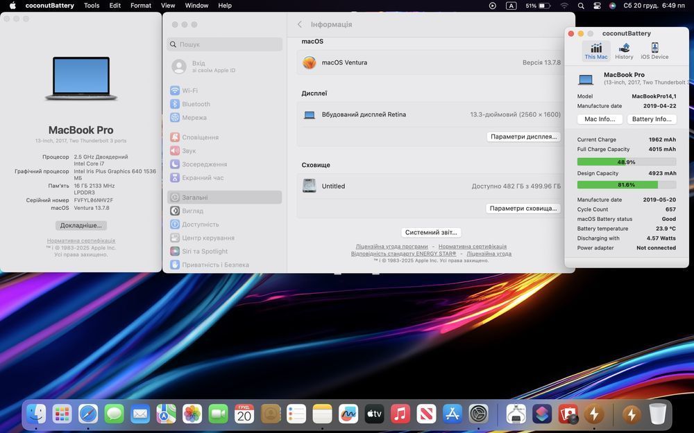 Ноутбук MacBook Pro 13” 2017 i7 16/512GB • ГАРАНТІЯ > СТАН 9/10 85159