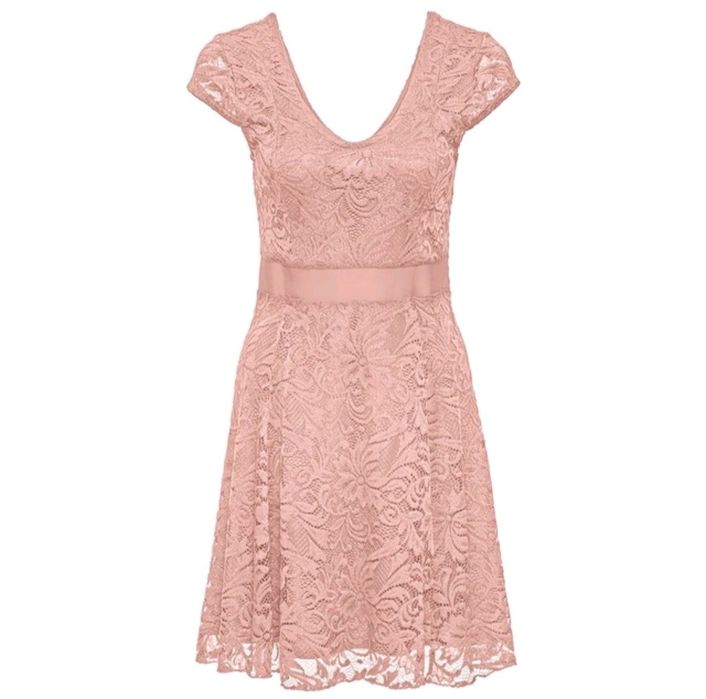 Sukienka pudrowy róż koronka koronkowa