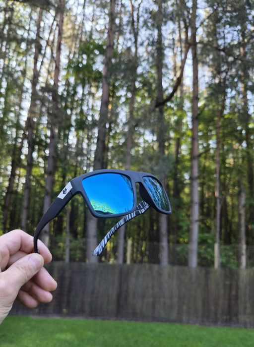 Okulary przeciwsłoneczne z polaryzacją FOX męskie niebieskie lustrzanki Nowe + Etui Gratis
