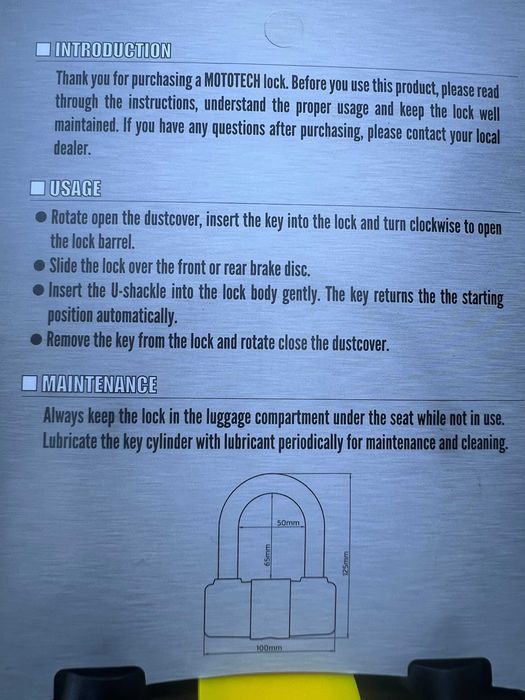 Протиугінний противоугонный MotoTech Yellow навісний MT 610 Замок LOCK