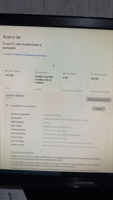 PC Gaming RGB i5 16GB RAM GTX 1050 SSD 240GB