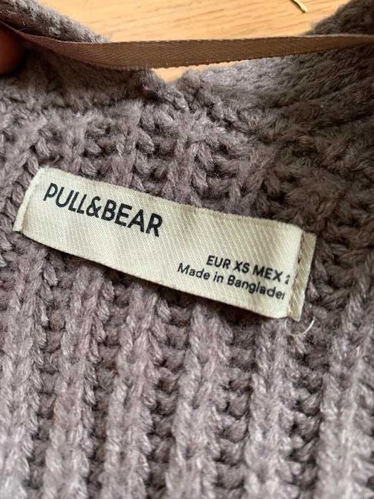 Długi brązowy sweter kardigan oversize basic casual Pull & Bear XS 34