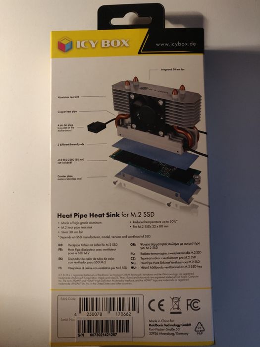 Aktywne chłodzenie dysku m.2 ICY BOX; Heat Pipe; 30mm