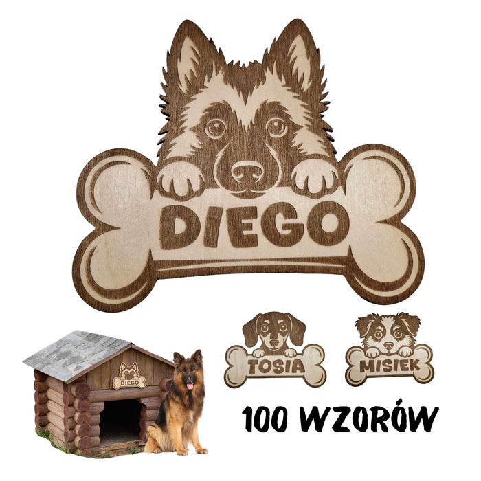 Tabliczka na budę z imieniem i wizerunkiem psa 100 WZORÓW