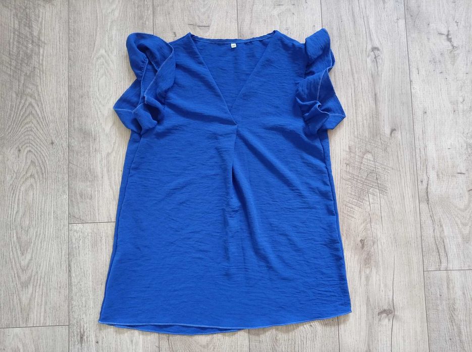 Nowa chabrowa bluzka z falbaniastymi rękawkami 36/38