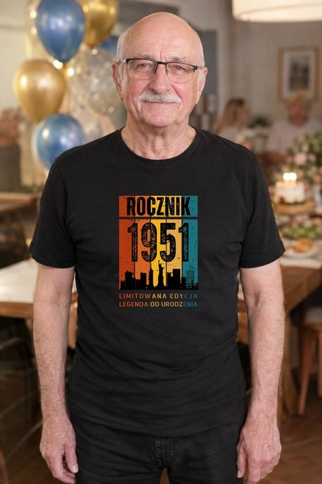 Koszulka męska czarna Rocznik 1951 Legenda od urodzenia L