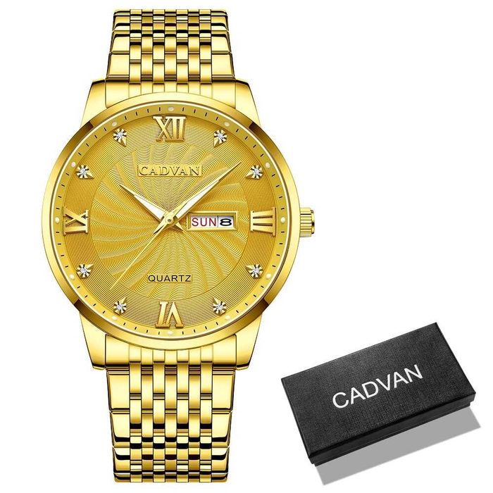 Zegarek męski złoty 42mm klasyczny garniturowiec datownik bransoleta