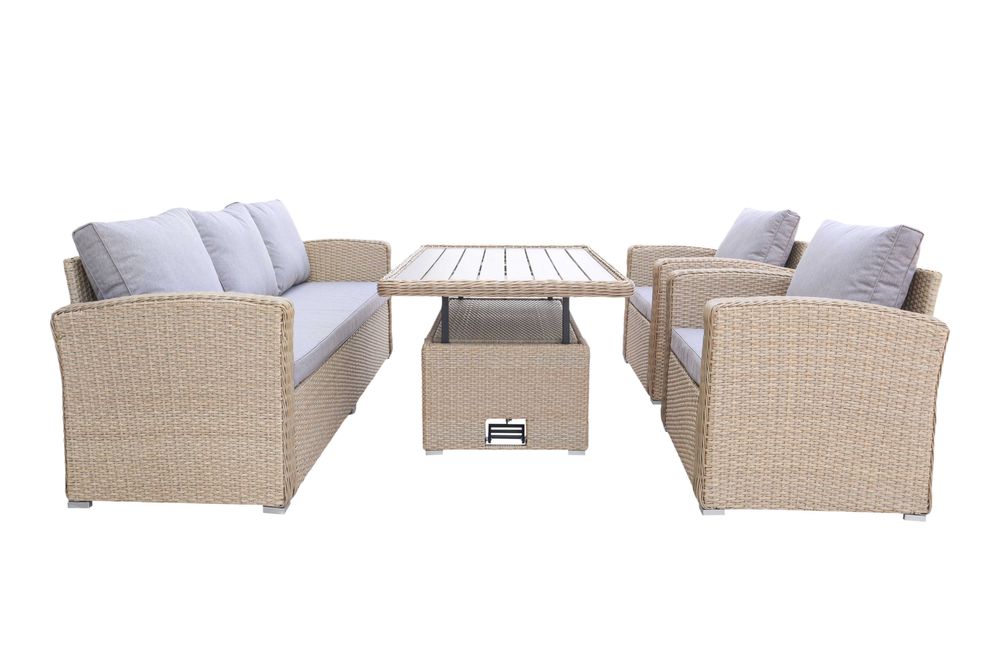 Zestaw Mebli Ogrodowych Technorattanowy Komplet Beżowy Regulacja Stołu