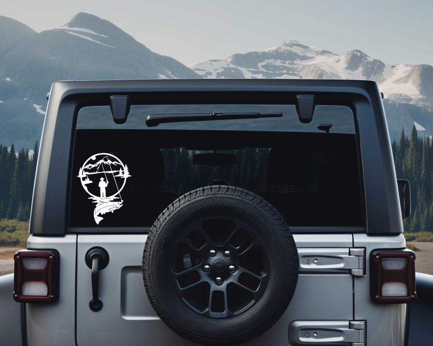 Naklejka WĘDKARZ RYBA - 16x12cm - na telefon, laptop, samochód