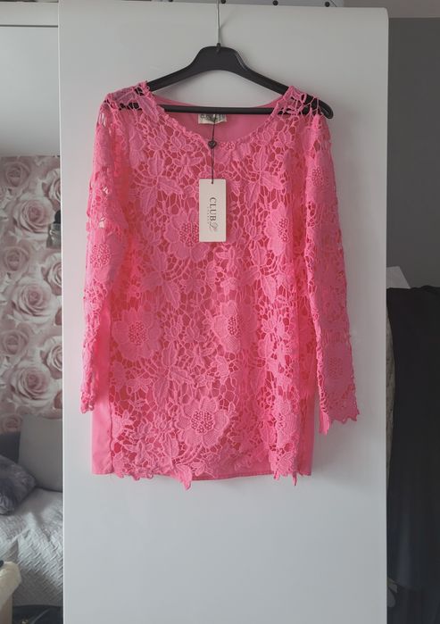 Neonowa różowa bluzka z gipiury,  L, Club L