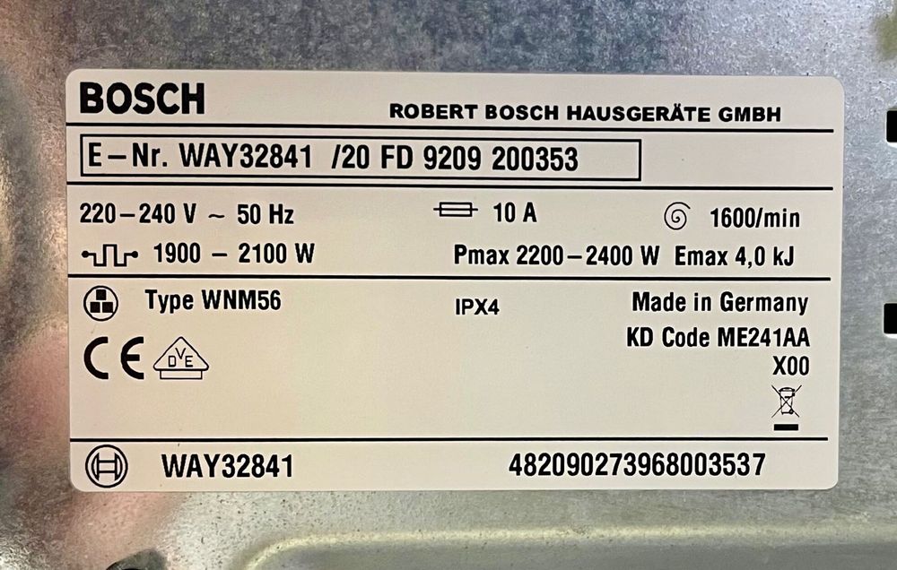 Пральна машина Bosch WAY32841 9 кг 1600 об/хв. Німеччина