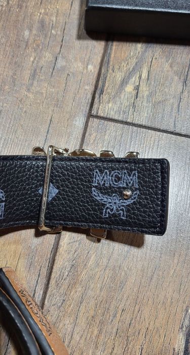 Mcm pasek unisex karmelowym skóra naturalna klamra  120 cm