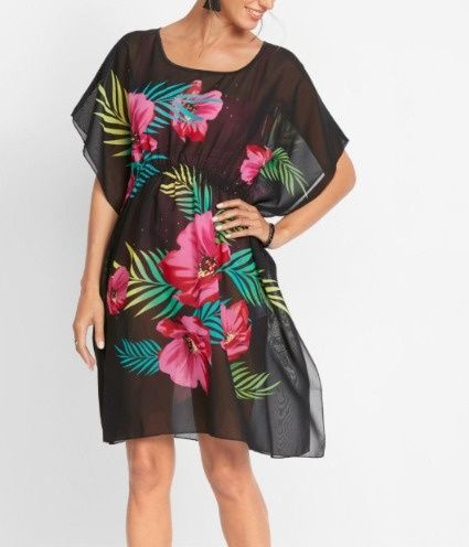 B.P.C szyfonowa tunika plażowa w kwiaty 44/46.