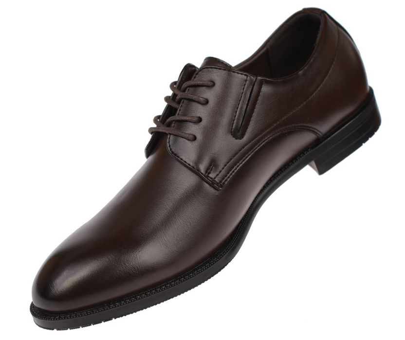 Półbuty męskie eleganckie gładkie P-4-0747 brązowe z gumami rozmiar: 45