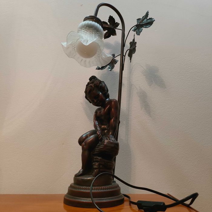 Lampka biurkowa vintage nocna antyk brąz