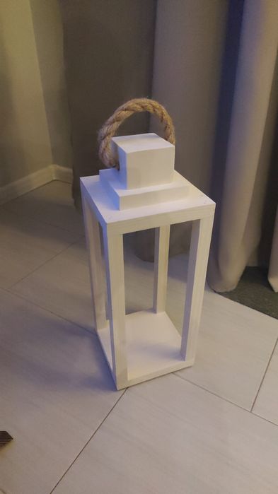 Lampion drewniany biały