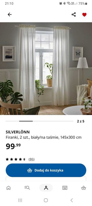 Firana biała na taśmie Silverlonn ikea 2x2szt