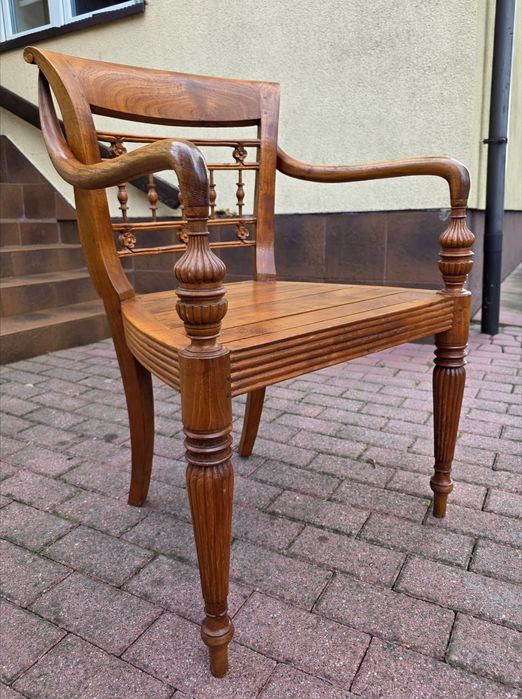 UROCZY 100% Lity Tekowy Fotel Kolonialny WYSYŁKA