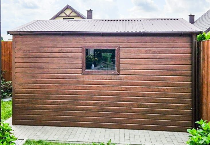 SCHOWEK DOMEK OGRODOWY 3X4 M - Drzwi Okno Rynny Ciemny Orzech TS758