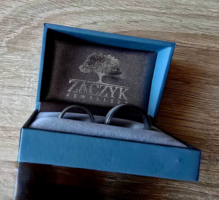 Obrączki Zaczyk Jewellery TYTAN TURKUS DĄB SZARY komplet