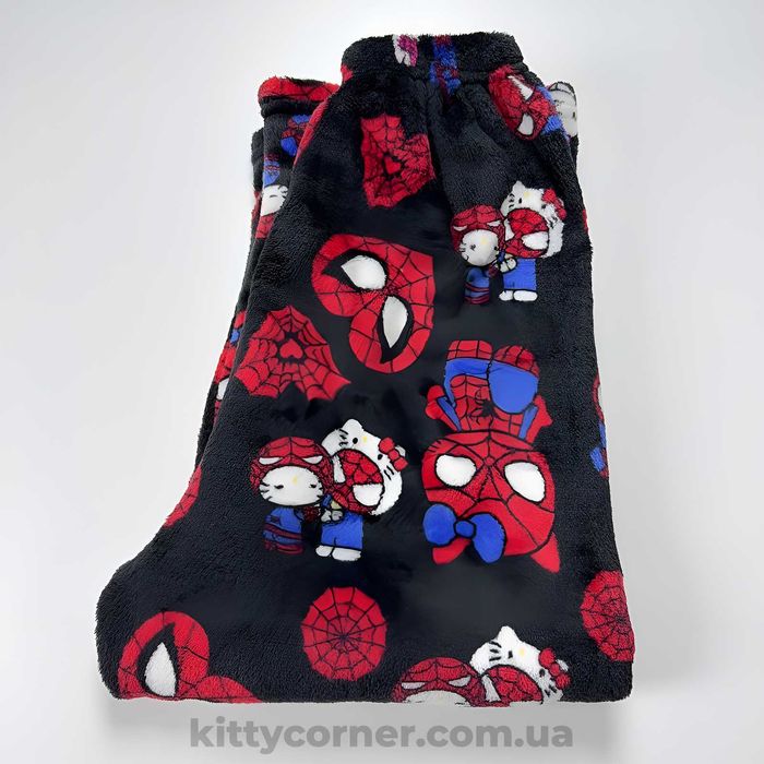 Плюшеві штани hello kitty&spiderman м'які чорні з людиною павуком