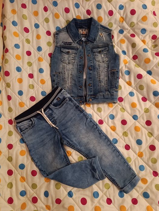 Kamizelka i spodnie jeansowe r. 92