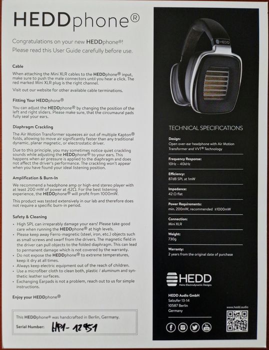 HEEDphone One - z dodatkowym kablem, jak nowe