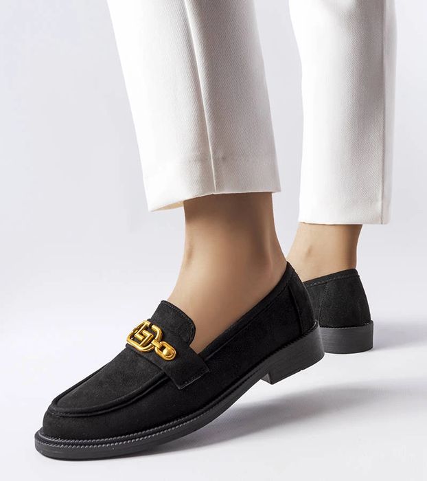 Czarne eleganckie mokasyny z ozdobą Ouellet