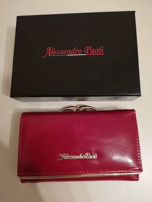 NOWY skórzany portfel Alessandro Paoli 100% skóra czerwony