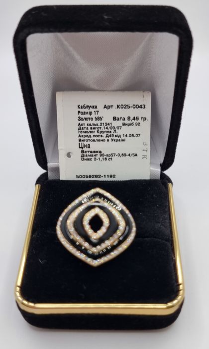 Уникальное кольцо Оникс и бриллианты