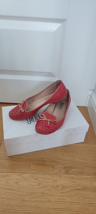 Czółenka ażurowe Gina Piacci skóra nat, r.37 malinowe