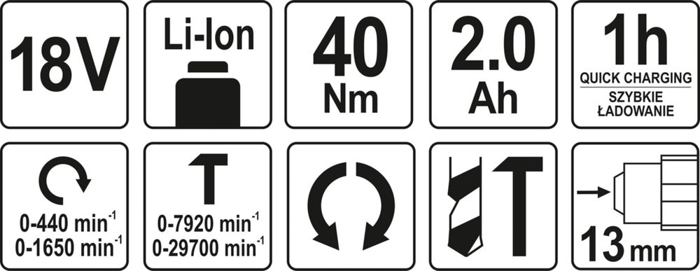 18V wiertarko wkrętarka udarowa zestaw z ładowarką 60MIN bateria 2,0AH